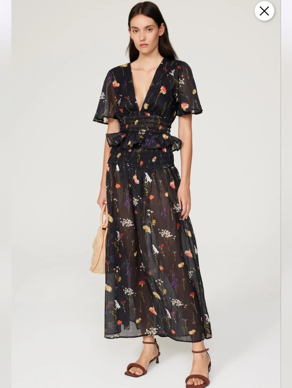 Lisa Says Gah Abigail Black Floral Smocked Maxi Skirt Size M